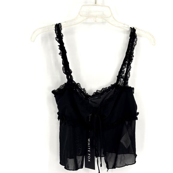 White Fox Boutique Cold Flame Top Medium Black Tie Front Lace Elastic Straps NWT - Picture 4 of 10